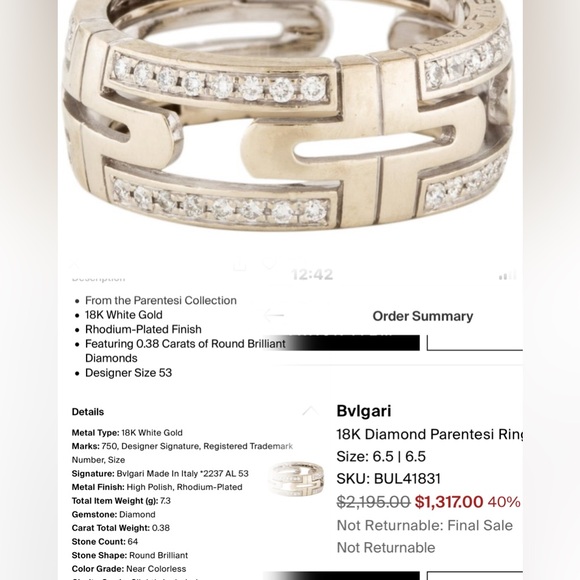 18k Gold Bvlgari Diamond Ring FIRM - Picture 10 of 12